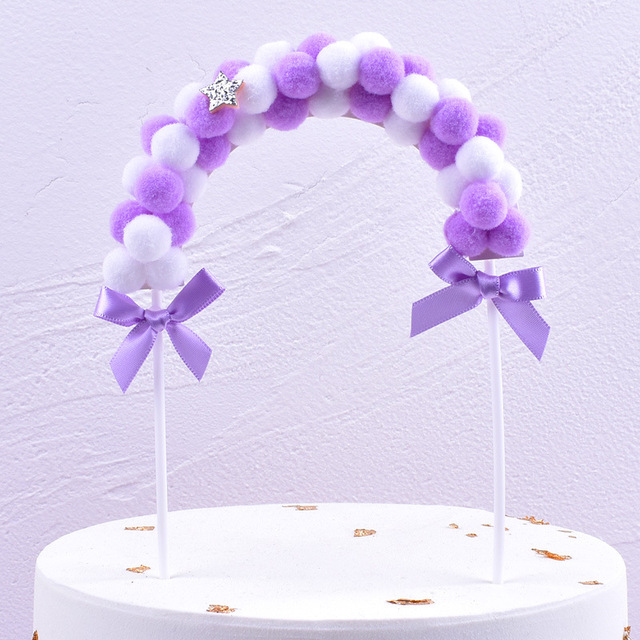 Pearl Bow Soft Pompom Cake Topper Flags Wedding Birthday Party Cake Decor Kids Baby Shower Favors Cupcake Topper Supplies