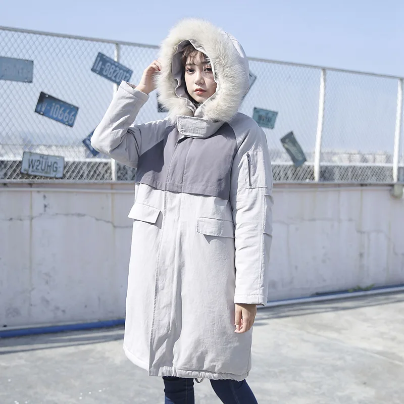 

2018 Winter New Style Korean-style Large Fur Collar Medium-length Workwear Sent Cotton Coat Overcoat Thick Coat Women's