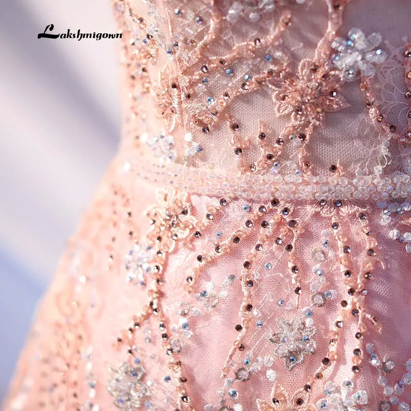 Lakshmigown Романтические Розовые цветы кружевные вечерние платья сексуальные модные трапециевидные v вечерние платья с круглым вырезом Vestido De Noiva