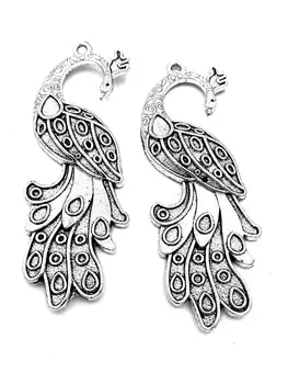 

5pcs Peacock charms pendant 61x21mm antique silver ornament accessories jewelry making DIY base material