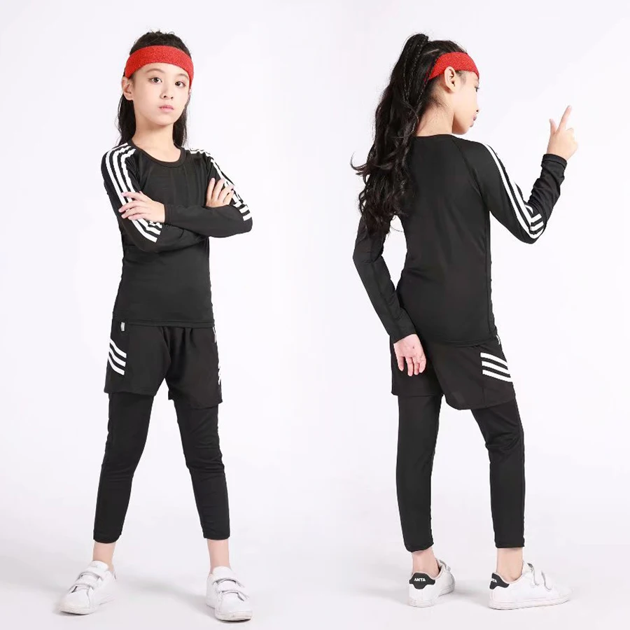 Дети Бег милый костюм Спортивная одежда для спортзала фитнеса тренировочные колготки длинная рубашка Бодибилдинг упражнения брюки