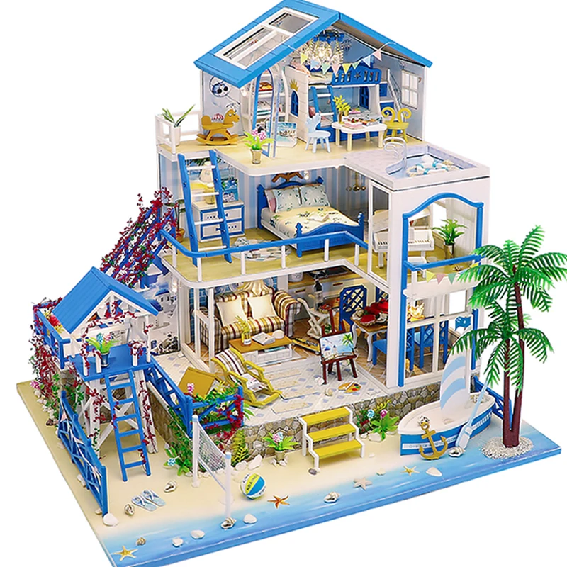 

DIY Dollhouse Wooden doll Houses Miniature Doll House Furniture Kit Casa Music Led Toys for Children Birthday Gift L906