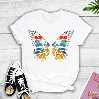 

Plus Size Tshirts Summer Woman Short Sleeve 3d Butterfly Printed O-Neck Tops Tee T-Shirt Blusas майка женская