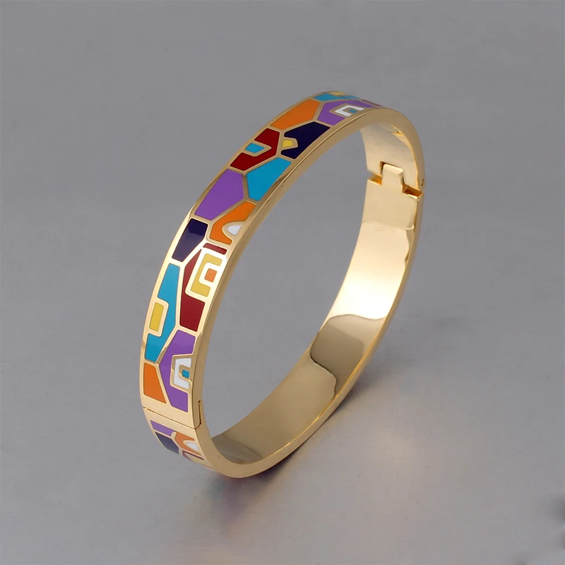Модный Открытый браслет из нержавеющей стали для женщин, золотые геометрические красочные эмалированные окрашенные браслеты, свадебные ювелирные изделия - Окраска металла: PCSZK1026-A
