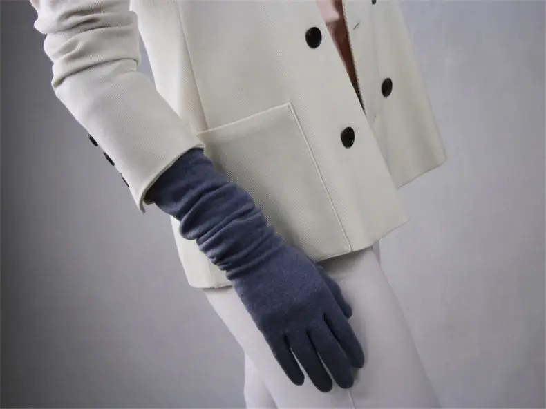 Кашемировые перчатки с длинной секцией 50 см шерстяные черные эластичные женские винтажные Вечерние перчатки WYR03