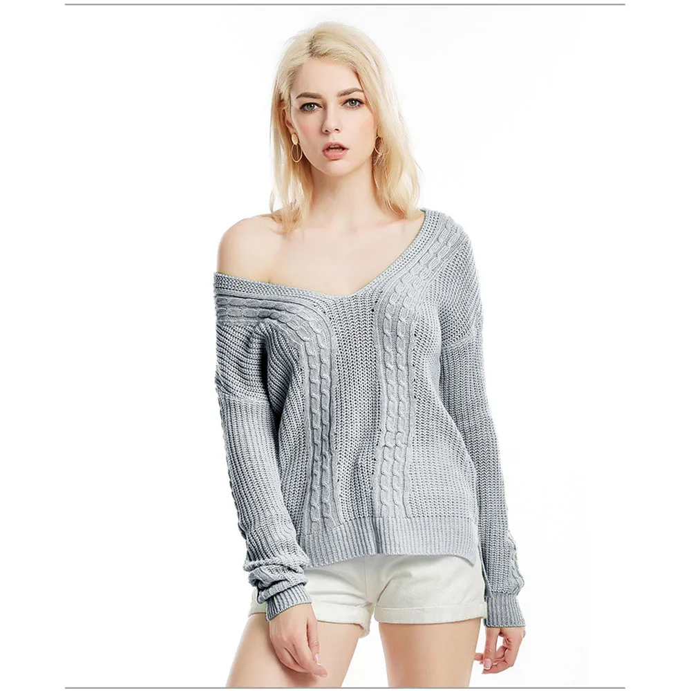 

Women Sexy Off Shoulder Split Knitted Sweater Autumn Winter Pullovers Knitwear 2019 Jumper Pull Female Sweater