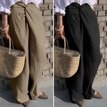 

Pants Celmia Women Vintage Linen Pantalon Femme 2020 Summer Plus Size Casual Wide Leg Long Trousers High Waist Solid Pant Mujer