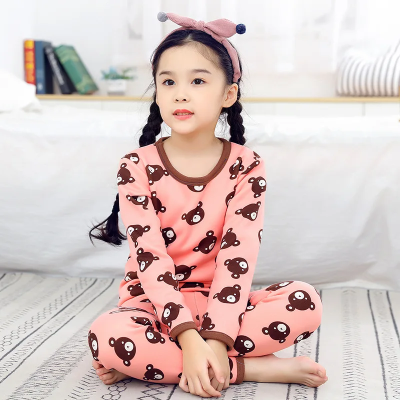 

2Pcs/Set Baby Boy Girl Thermal Underwear Children Autumn Winter Plus Velvet Warm Long Jonhs Kids Cartoon Thermal Underwear
