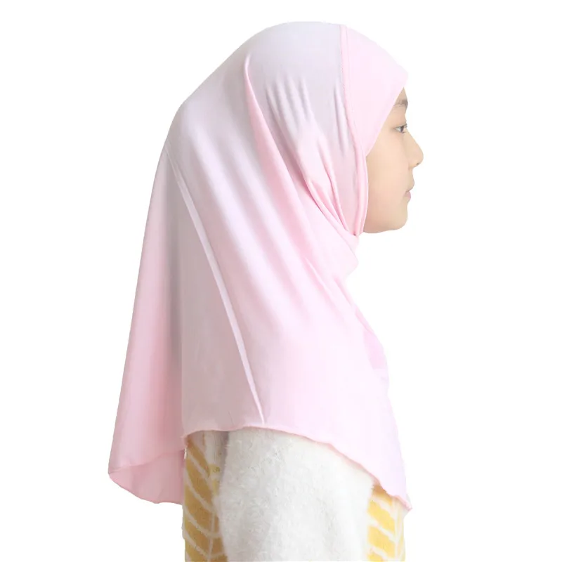 Modest Beauty Girls Hijab Muslim Kids Scarf Headwear Solid Color for 7-12 Years Ready to Wear