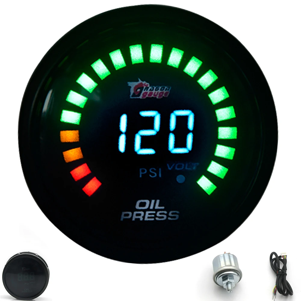 DRAGON GAUGE 2" 52MM Oil Press Pressure Gauge Auto CAR Analog LED