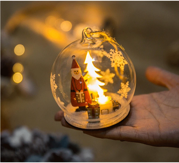 Рождественские украшения, стеклянный шар, фонарь, подвесные настольные украшения, Ночной светильник, рождественские подарки, китайский год, круглый