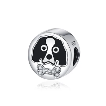 

100% 925 Sterling Silver Round dog beads enamel Zircon Animal charms fit European Bracelet for Women Jewelry Christmas gift