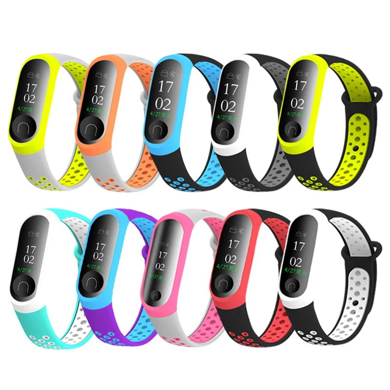 Цветной двухцветный спортивный ремешок для Xiaomi MI Band 3 4 Miband силиконовый браслет