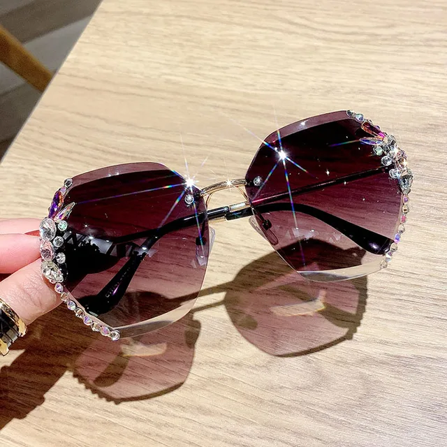 Fashion Brand Design Vintage Rimless Rhinestone Sunglasses Women Men Retro Cutting Lens Gradient Sun Glasses Female UV400 3