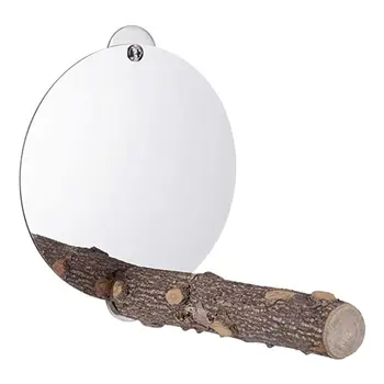 

Bird Mirror with Perch Parrot Mirror Toy Feet Grinding Nature Wood Playing Stand