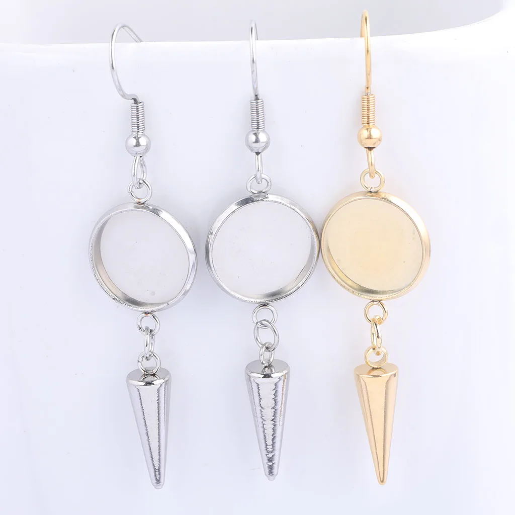

10pcs Stainless Steel Dangle Charm Earring Bezel Blanks 12mm Dia Cabochon Earrings Base Setting Gold Plated Diy Components