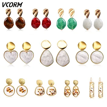 

VCORM New Fashion Acrylic Gold Drop Earrings for Women 2019 Colourful Charming Geometric Hanging earrings Party Wedding Jewelry