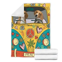 Hippie peace beagle dog fleece blanket 3d printed Sherpa Blanket on Bed Home Textiles HOME ACCESSORIES Hippie peace beagle dog fleece blanket 3d printed Sherpa Blanket on Bed Home Textiles HOME ACCESSORIES