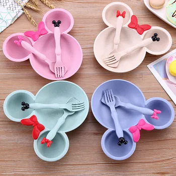 

Disney 3 Pcs/set Tableware Children Baby Solid Feeding Mickey Dishes Baby Bowl Plate Food Feeding Dinnerware Set Plates