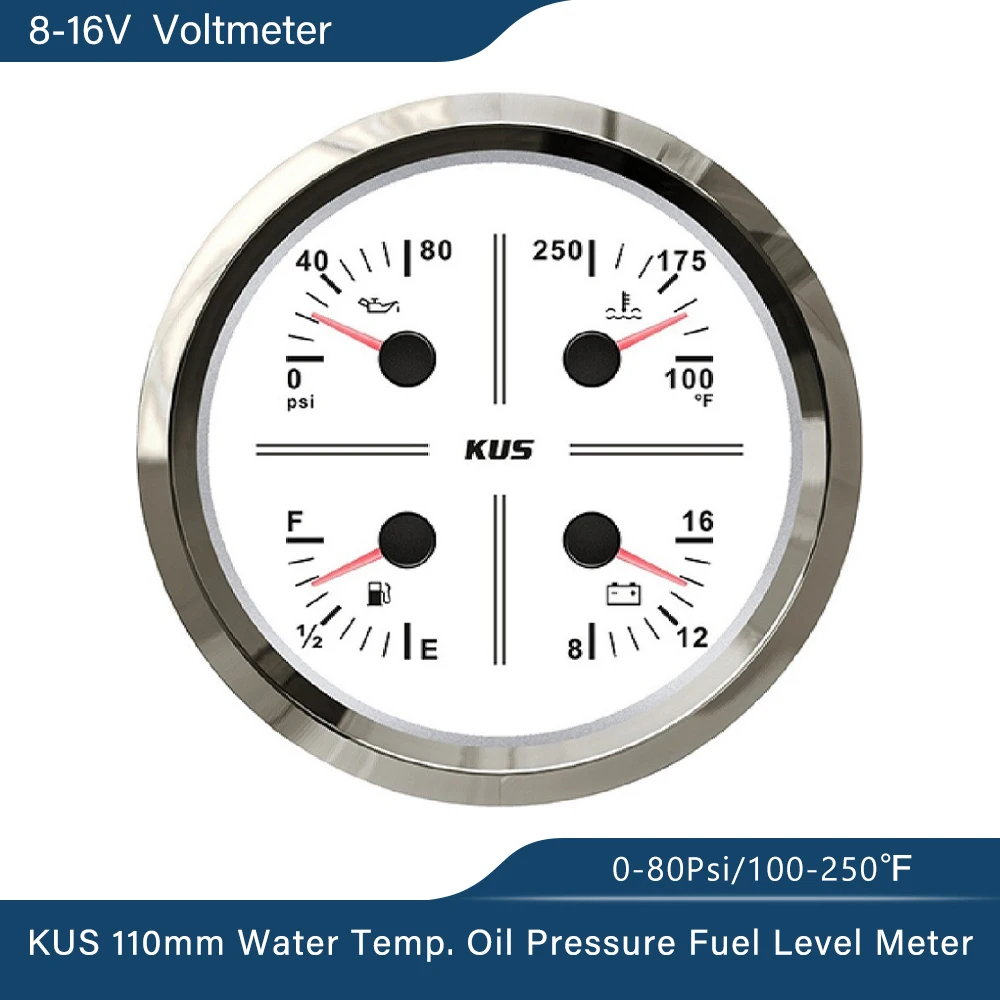 New KUS Universal 4 in 1 Multifunctional Gauge Oil Pressure Fuel Level Water Temp 12V Voltmeter 110mm With Backlight | - Цена: 4 882,17 руб.