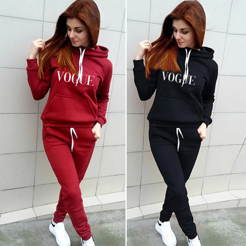 

2 Piece Set Autumn Winter Women Hoodie Pants Letter Printed Tracksuit Pullover Sweatshirt Trousers with Pockets Sport