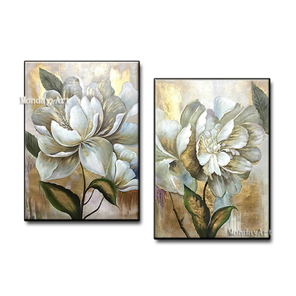 Abstract-Gold-Color-2-Panel-Decorative-Canvas-Wall-Art-Handmade-Oil-Painting-Gold-Flower-Group-Painting
