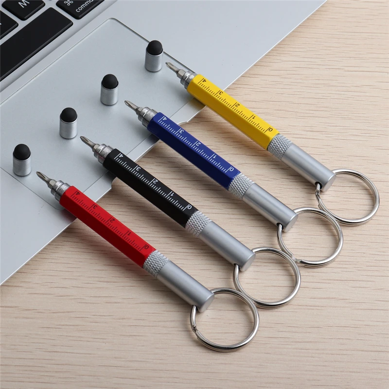 GENKKY Multifunctional Pen Metal Tool pen Ballpoint mini Pen Screwdriver Ruler Spirit Multifunction Key buckles Black Blue Ink