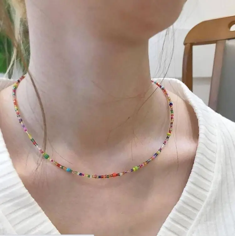 2021 New Lovely Daisy Flower Colorful Beads Pearl Clavicle Choker Necklace for Women Girls Spring Summer Jewelry Wholesale 