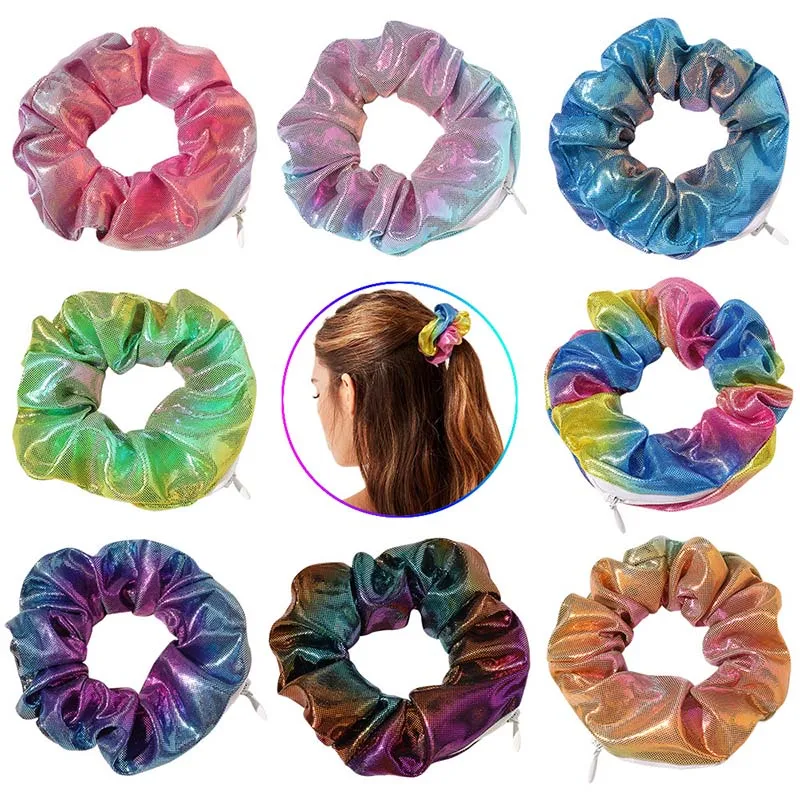 

Gradient Color Scrunchie Rainbow Elastic Hair Bands for Girls Zipper Scrunchies Ponytail Holder Hair Rope Hair Accessories