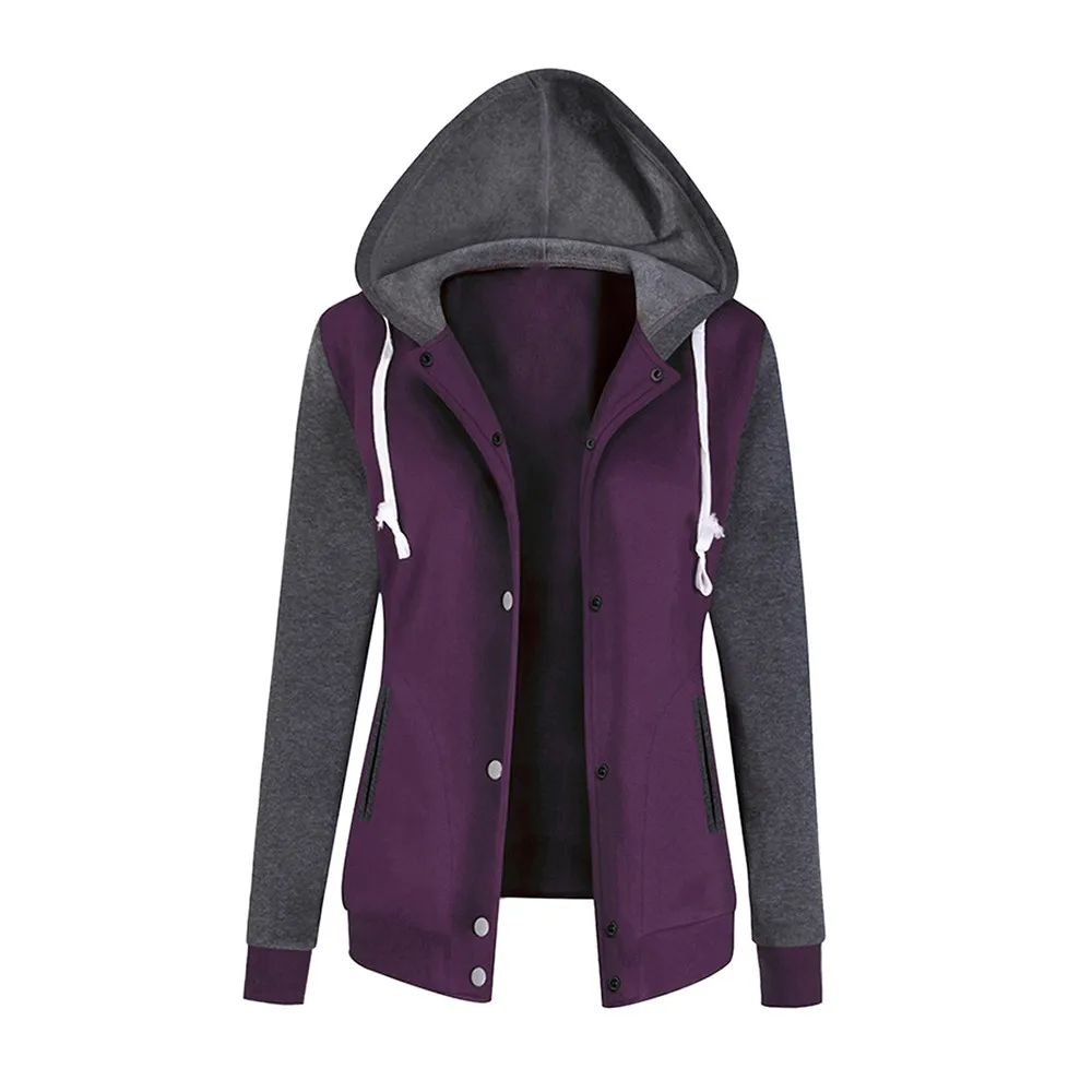 JAYCOSIN Fashion Ladies Solid Long Sleeve Sweatshirt Chic Casual Elegant Baseball Sport Comfortable Chic Hooded Pullover Tops