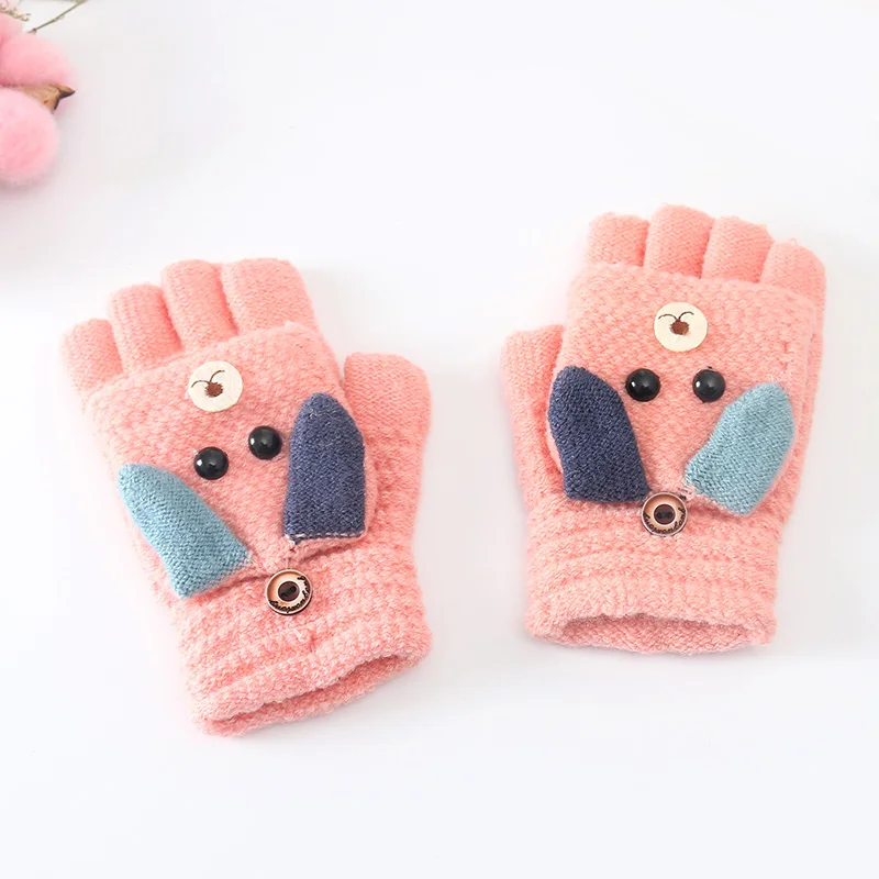 Зимние новые милые детские теплые перчатки с героями мультфильмов для детей от 6 до 12 лет, кашемировые вязаные перчатки для начальной школы - Цвет: pink