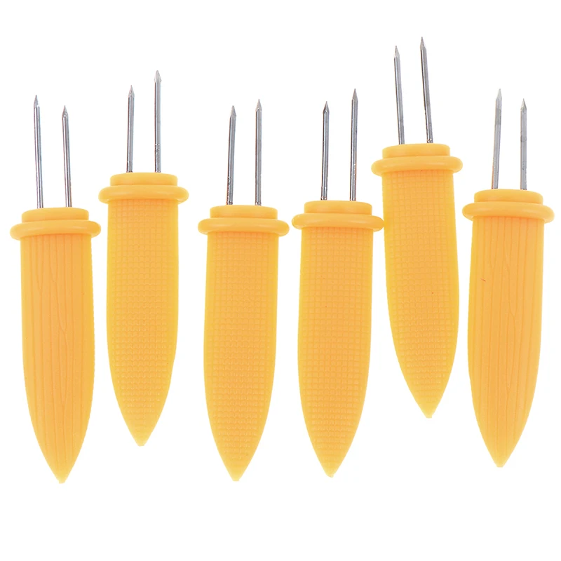 PAIR PERSONALISED WOODEN HANDLED STAINLESS CORN ON THE COB SWEETCORN HOLDER FORK