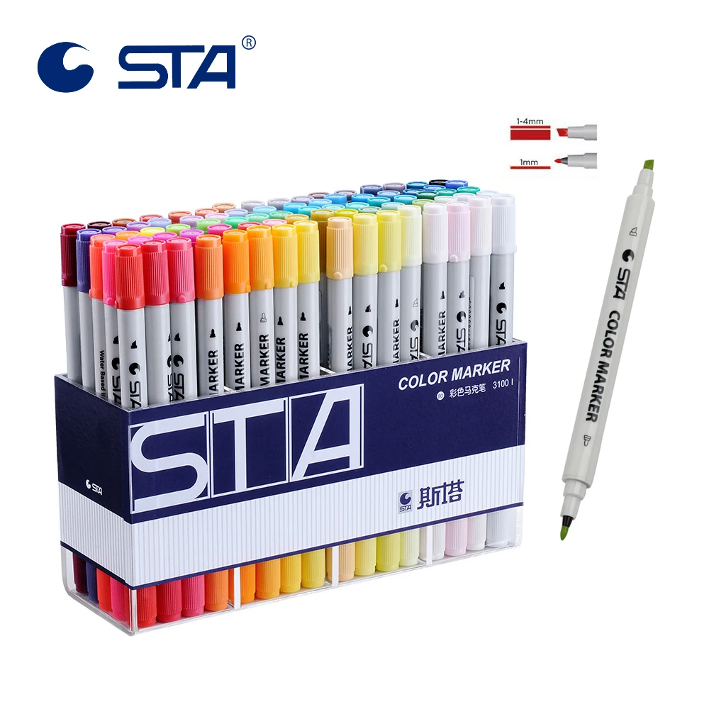 Набор двусторонних акварельных маркеров STA 12/24/36/48/80 цветов|marker pen set|dual tip markercolors