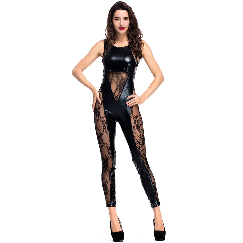 Сексуальный черный комбинезон Disfraces Mujer с изображением кота, Блестящий Комбинезон супергероя из искусственной кожи, костюмы на Хэллоуин для женщин - Цвет: 2