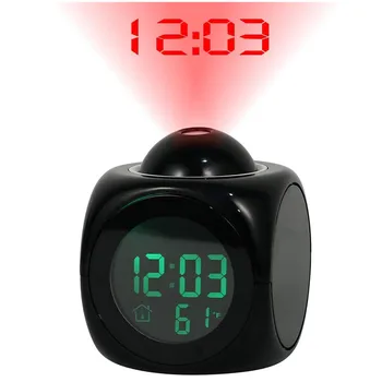 

Auto LED Projector Alarm Clock Multi-function Digital LCD Voice Talking Table Clock With Display Projection Clock 12/24 Hour
