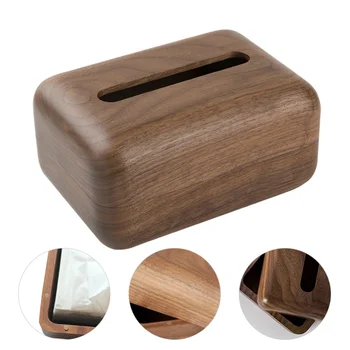 

1Pc Wooden Tissue Box Desktop Paper Container for Home Brown