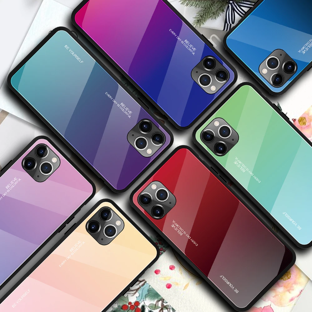 Чехол из закаленного стекла для iPhone 11 Pro Max X XS XR 6s 7 8 Plus чехол с градиентом iphone 12