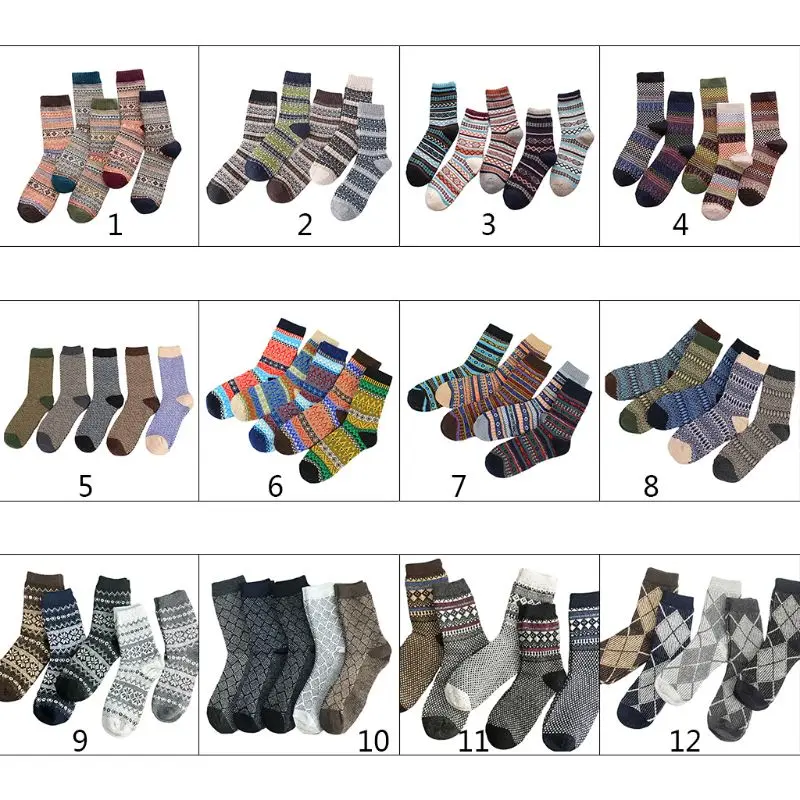 5 пар, мужские винтажные вязаные носки из искусственной шерсти, теплые носки с цветными полосками AXYD