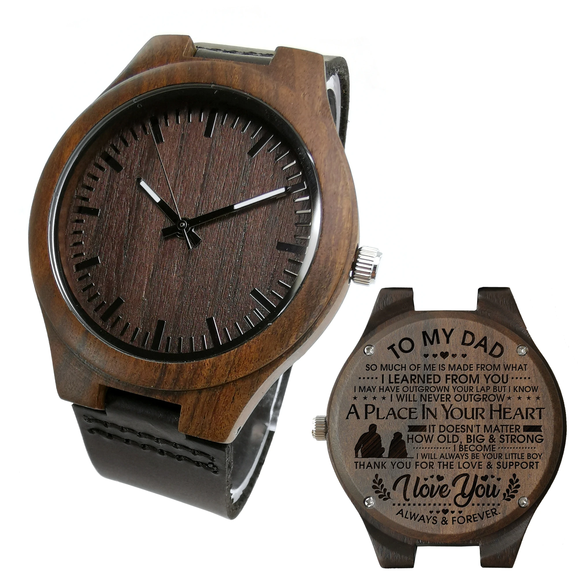 To My Dad-How Much You Really Care From Son or Daughter Engraved Luminous Wooden Watch Men Watch Personalized watch Father's Day