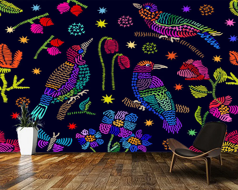 

Custom papel de parede infantil, Creative flower embroidery folk art mural for sofa background decoration waterproof wallpaper