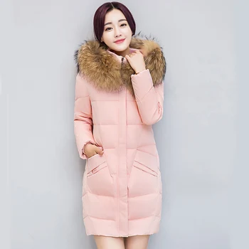 

Winter parkas women Long big fur collar hooded thick warm pink color parka jacket Casual Slim winter -15~-20 degrees wear coat