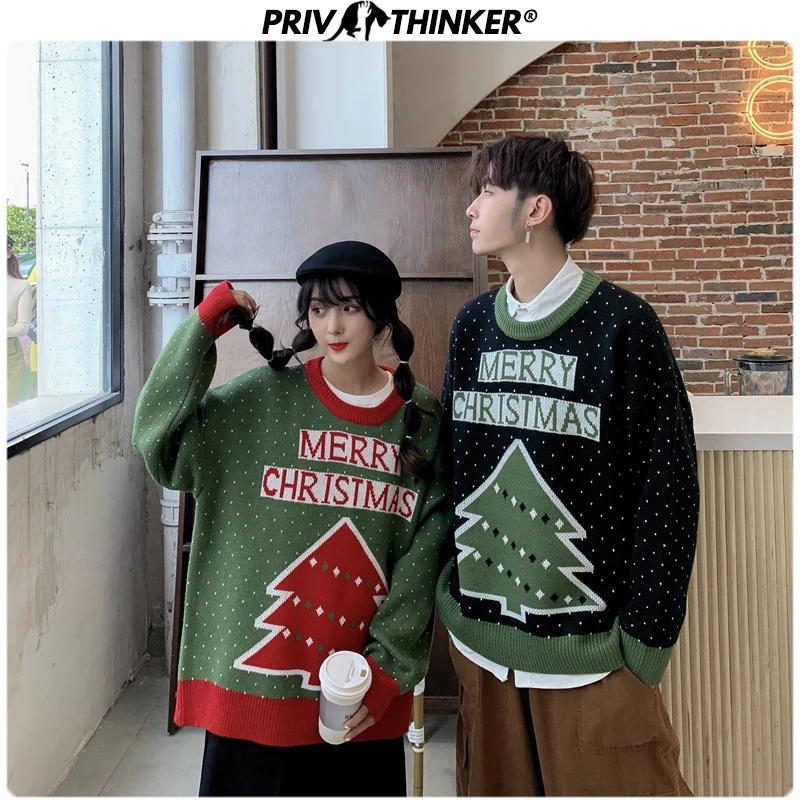 Privathinker зимние жаккардовые свитера с рождественской елкой для мужчин и женщин