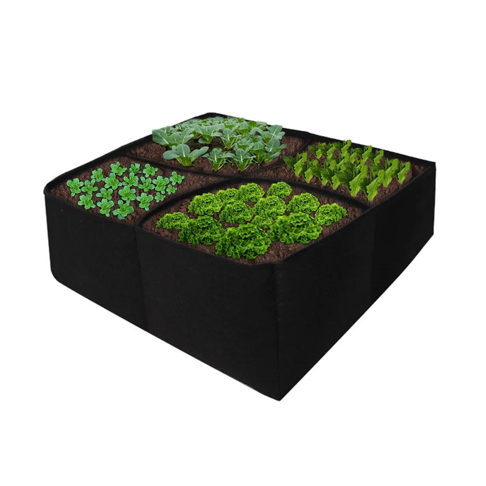 

Raised Garden Planter Felt Fabric Bed 4 Divided Grids Durable Planting Grow Pot for Carrot Flower Vegetable Plants