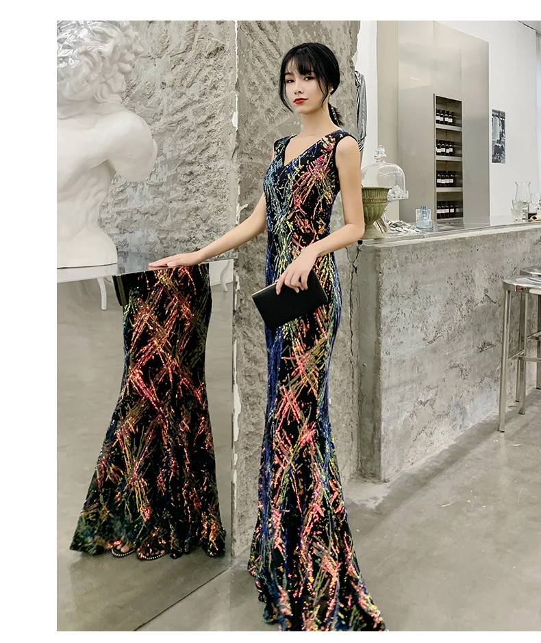 Wei yin AE0209, Сексуальные вечерние платья без рукавов, v-образный вырез, Русалка, с блестками, вечерние платья, женские элегантные платья для вечеринки