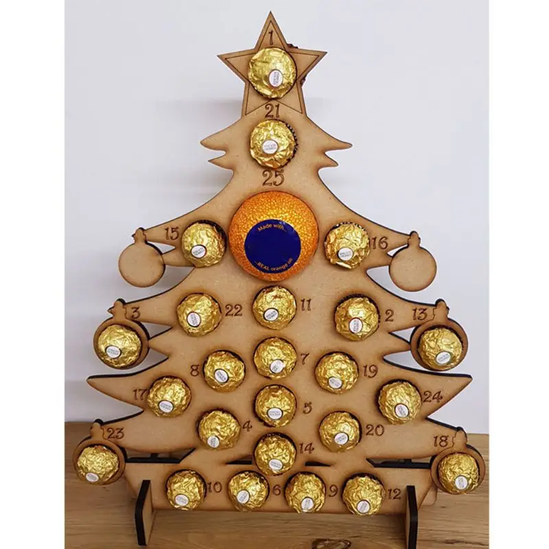 

Handmade Wooden Christmas Advent Calendar Hollow Out Countdown Christmas Tree Elk Chocolate Stand Holder Home Decor