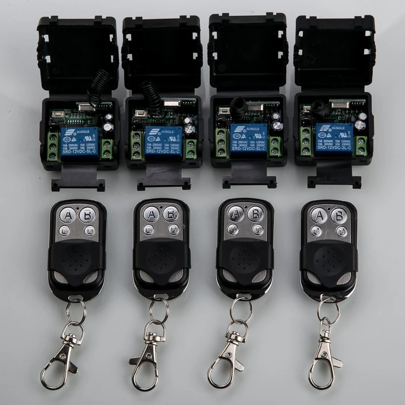 

433mhz DC12V 1CH RF Wireless Remote Control Switch System 4 transmitter 4 receiver relay Receiver Smart Home Switch