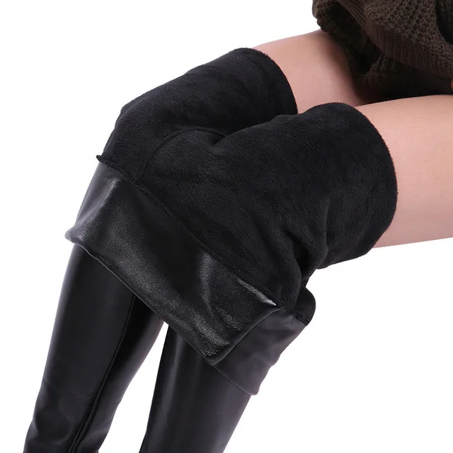 high waisted leggings ATHVOTAR Winter Leather Leggings Velvet Black Legging for Women Warm Thick Leggings Cold-Resistant Women Pants XS-2XL workout leggings Leggings