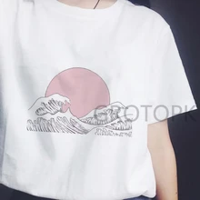 Женские футболки в японском стиле Харадзюку с изображением заката над морем, белая футболка, Корейская футболка, лето, женская футболка Vogue