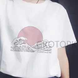 Японский стиль футболки для женщин Закат над морем Harajuku белая футболка Корейская футболка лето 2019 футболка Femme Vogue