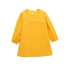 WLG/милые весенне-осенние платья для девочек детское бежевое и желтое вечернее платье с длинным рукавом и круглым вырезом, универсальная одежда для маленьких девочек 2-7 лет